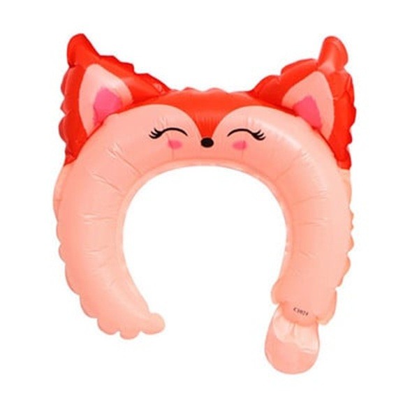 Balon din Folie Metalizata, ANGELBEAR, Tip Coronita cu Urechi, Model Vulpe, Ambalaj Individual, Pai Inclus, Umflare cu Aer sau Heliu, 27 x 29 cm, Rosu